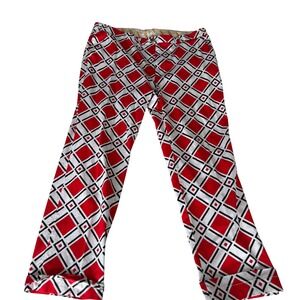 Loudmouth Golf Pants Red White Black Geometric Print Men's 42x34L 97%cotton